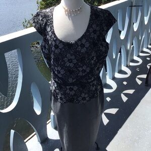 Ann Taylor Black and White Lace Overlay Midi Dress Rear Zip and Hook Closure NWT
